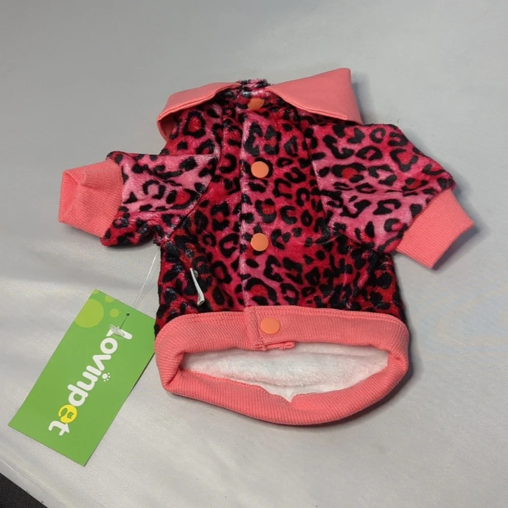 Lovinpet Pink Animal Print Fleece Dog Sweater